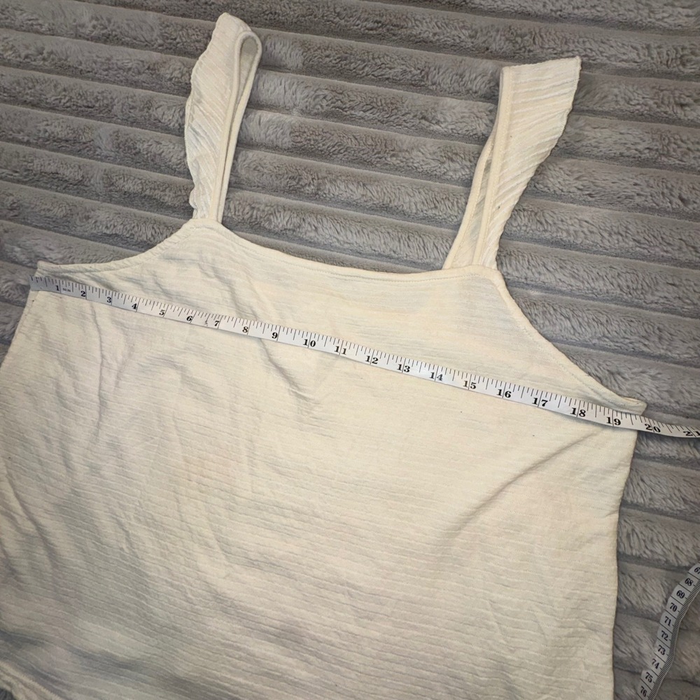 Marine Layer Womens XL Ribbed Ruffle Strap Tank Top Cream Square Neck Cropped - Picture 5 of 10